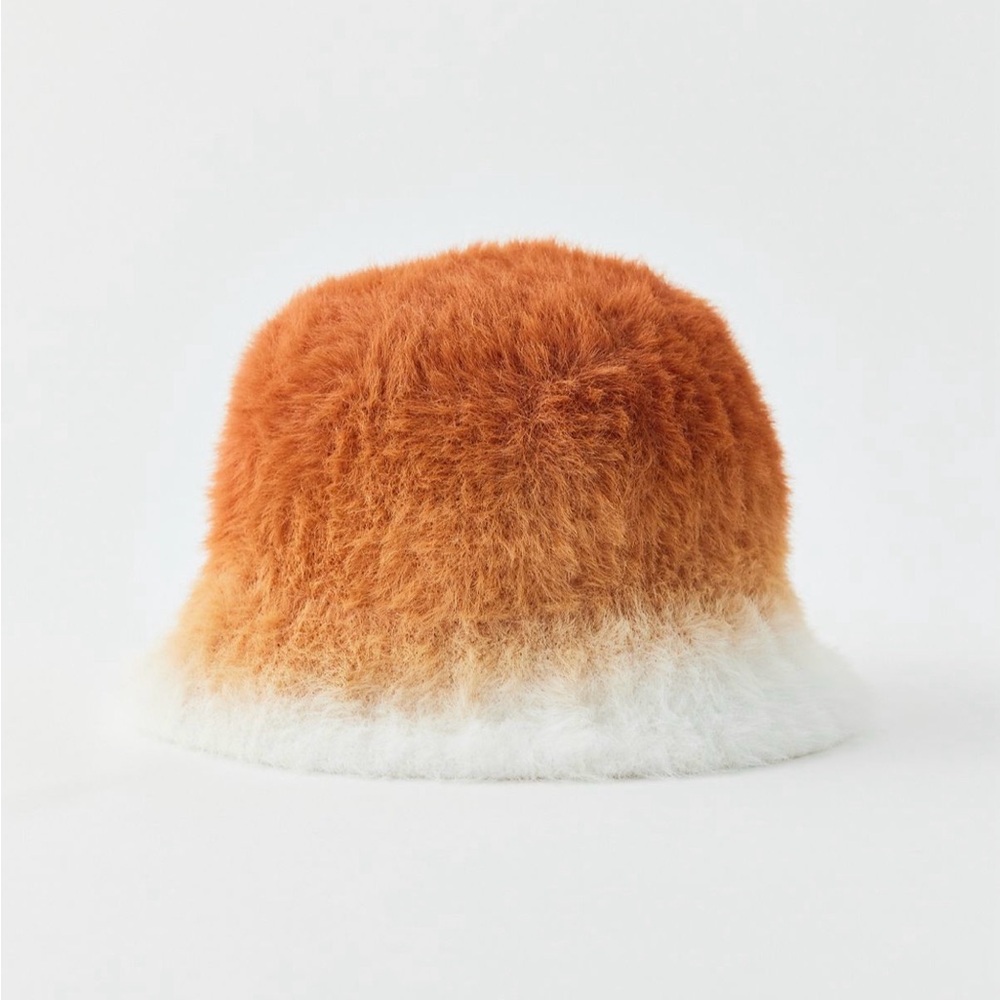 Urban Outfitters Fuzzy Orange to White Ombre Bucket Hat
